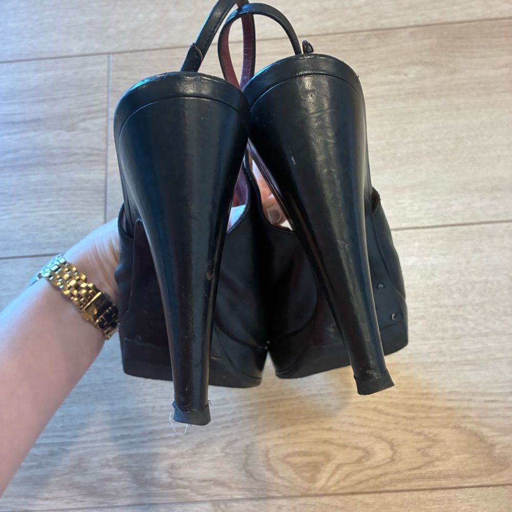 Prada Vintage Leather Women’s Slingback Platform Pumps Heels Black Size 39/9 US - Picture 8 of 12
